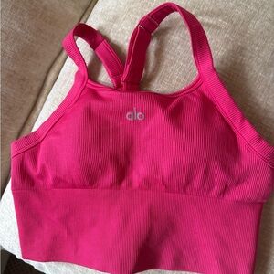 ALO Yoga Hot Pink Ribbed Racerback Tank Crop